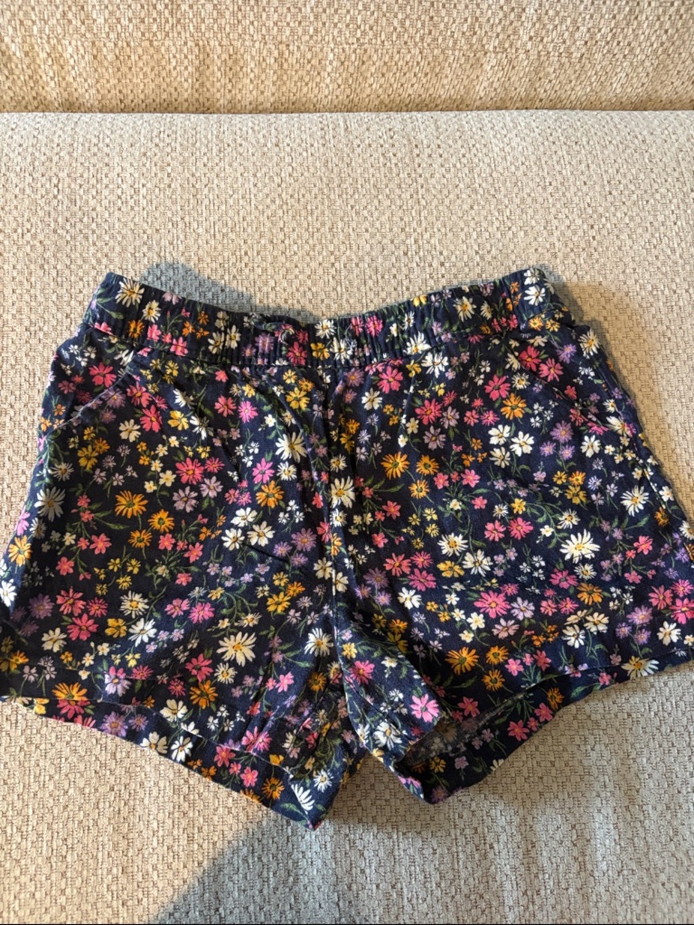 Old Navy girls Floral Elastic-Waist Shorts - Navy with Pink & Yellow Flowers
